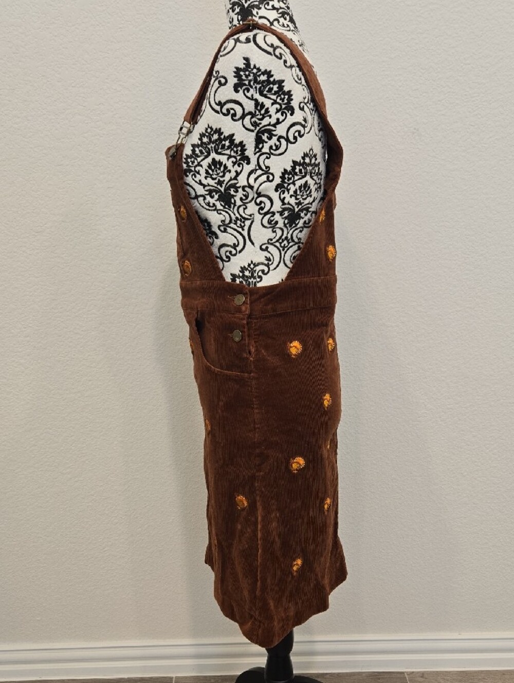 Kiel James Patrick Brown Corduroy Turkey Embroidered Jumper Dress - Picture 3 of 7